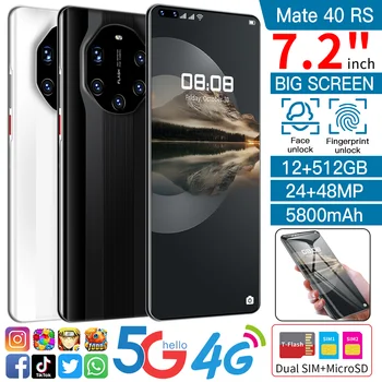Nova Globalna Različica 7.2 Palčni Mate40 RS Pametni 12GB 512GB mobilni telefon 24+48MP 4G 5G Omrežja 5800mAh GPS, WiFi Mobilni Telefon