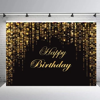 BEIPOTO Happy birthday ozadje odraslih črne in zlate bleščice v ozadju photo booth rekviziti torto, sladice tabela banner dekor B-478