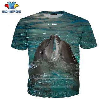 Delfini T Shirt SONSPEE Casual Moški Ženske Živali Majica 3D Tiskanja Kratek Rokav Hip Hop Ulične Vrhovi O Vratu Puloverju C103-1