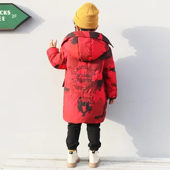 Baby Fantje zimski plašč Natisnjeni prikrivanje zadebelitev jarek plašč 4-13 let Vezenje označevanje otroci Hooded zimska oblačila