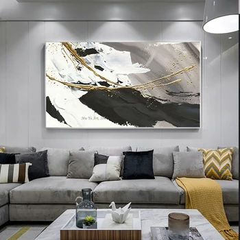 Ročno poslikane olje slikarsko platno povzetek črno in belo zlato sodobne umetnosti akril slike Velike Stenske Umetnosti za dnevna soba dekor