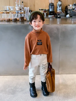 Fant je Runo Zgosti Turtleneck Dno Majica Srednje Velika korejskem Slogu Zimskem času Termično spodnje Perilo, otroška Oblačila Moda
