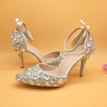 Nov prihod 12 cm/14 cm AB kristalno poročni čevlji ženske v visokih petah platforma čevlji Poročni stranka obleko čevlje, ženska