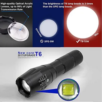 UltraFire LED Svetilko Cree XML-T6 5 Načinu Povečave Taktično Luz Baklo Lov Luč, Svetloba Bliskavice Glare 18650 Svetilka