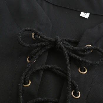 Nov Evropski stil svoboden dolgimi rokavi ženske bluze priložnostne ulica nosil črno šifon bluzo za dekle ženske 80393#