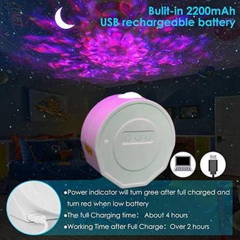 USB Poligonske Luna Glasbe Projektor Obračanje Ocean Voda Vzorec Zvezdnato Nebo Svetlobni Projektor Noč Svetlobe
