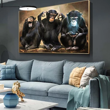 AAHH Platno Slikarstvo Živali Opica Wall Art Tri Smešno Orangutans Oljno Slikarstvo Stensko Sliko za Dom Dekor Plakatov in Fotografij