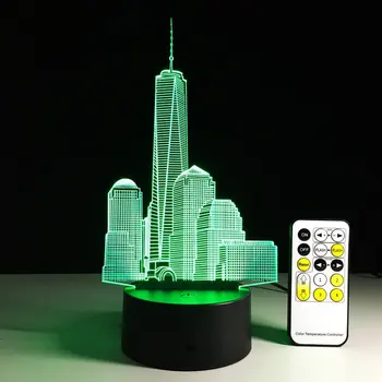 3D City Izgradnjo Optične Iluzije Tabela Namizno Svetilko 7 se Spremeni barva Dotik Gumb Daljinskega upravljalnika Visual Noč Svetlobe Padec Ladijskega prometa