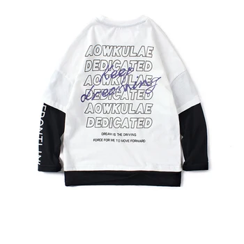 Korejski Fantje Dolgo Rokavi T-majice Mozaik Bombaž Pismo Šivanje zgornji deli oblačil za Pomlad Malčka Puloverju Znanja Majica Ponaredek 2 Kosa Oblačila