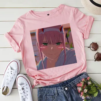 Draga v franxx anime Harajuku Nič DVA lepa punca natisne Majica s kratkimi rokavi Ženske poletne Obleke Tshirt Priložnostne Ženska T-shirt majica