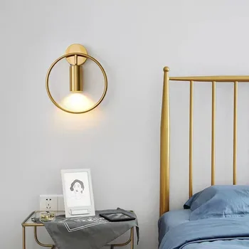 Nordijska ustvarjalne spalnica postelji svetilka moderne svetlobno razkošje stenske svetilke hotelski sobi, galvanizacija krog LED Zlati droplight LB71804
