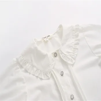 Vesel Lepo belo bluzo ženske dolg rokav bombaž womens vrhovi in bluze sladko Peter pan ovratnik dekle blusas mujer de moda 2020