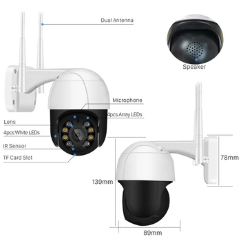 1080P PTZ IP Kamera, WiFi Cloud Storage Gibanja Glasovno Opozorilo 2MP CCTV Kamera Barvna IR Svetlobe Ai Avdio Varnostno nadzorna Kamera