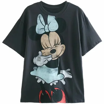 Disney Mickey Mouse, Donald Duck Sneguljčica Princesa Risanka Natisni T-Shirt O-Vratu Puloverju Kratek Rokav Moda Za Ženske Tee Vrhovi
