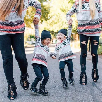 Novo Leto Družine Ujemanje snežinka Tiskanja Dolg Rokav Božič Kapičastih pulover s kapuco Mama Otroci Dekliška Jopica Mamica in Mi Modna Oblačila