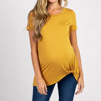 Poletje 2020 Porodniškega Oblačila Noseča Oblačila majica s kratkimi rokavi Ženske Porodniškega Nosečnosti Kratek Rokav Kravato T-shirt Porodniškega vrhovi M08#3