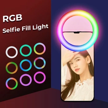 RGB Flash Obroč lahki Prenosni Univerzalno Selfie Izpolnite Lučka Posnetek-na Fotografiji Razsvetljavo LED Ličila Ringlight Za Mobilni Telefon