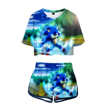 Sonic Hedgehog 3D Tiskanja Seksi 2 Delni Set Ženske Conjunto Feminino Ženske Crop Zgornji del in Hlače Določa Dve Kos Obleke Ulične