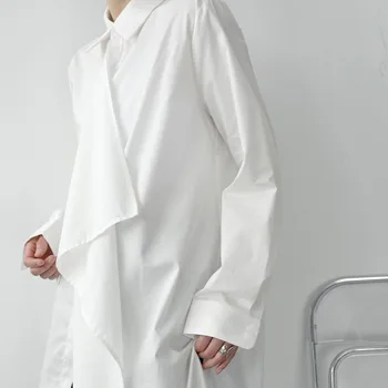 IEFB /oblačila za moške preprost nišo asimetrične plavajoče ovratnik design mid-dolžino majica za moške letnik črno bel priložnostne vrhovi 9Y3299