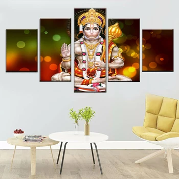 HD Tiskanja Wall Art Slika 5 Kosov Master Hanuman Hindujski Bog Platno Slikarstvo Dnevni Sobi Doma Dekor Modularni Okvir za Plakat