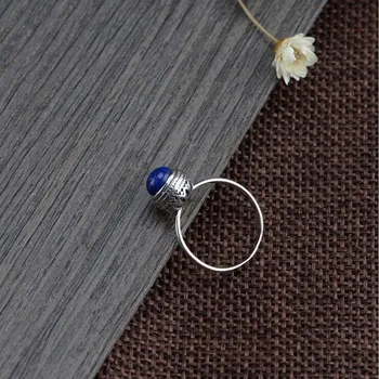 S925 čisto srebrni nakit retro obrti obroč preprost sveže srebro vdelan naravnih lapis lazuli 2020 novo modno žensko srebrni prstan