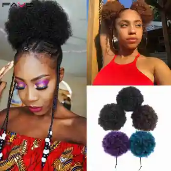 INK Sintetičnih Puff Afro Kodraste Chignon Lase Razširitve, Črno Vijolične Za Ženske Kratke Lase Bun Vrvico Čop