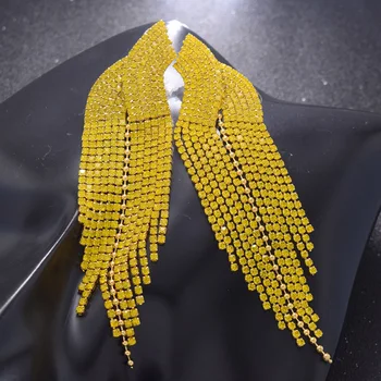 Sijoče veliki uhani za poroke poročni nakit za 13,1 cm dolžina tassel ženske uhan visijo svetlo poletno barvo kristalno