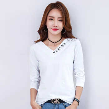AOSSVIAO Modi Tshirt Ženske Dolg Rokav Pismo Majica s kratkimi rokavi Ženske O-Vratu T-Shirt Poleras Mujer 2020 korejski Moda Tee Majica Femme