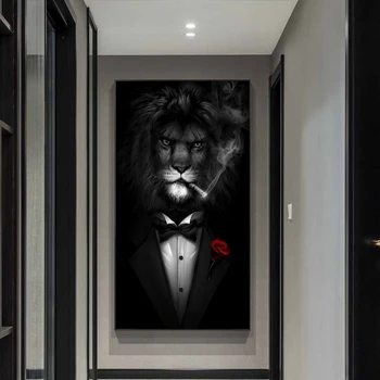 Abstraktna Umetnost Lev Kajenje Platna Slike Na Steni Umetniških Fotografij Črno Divji Lev v Obleko Živali Platno Slike Doma Cuadro