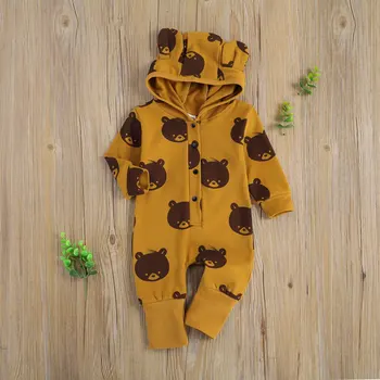 0-24M Luštna Dojenčka Baby Girl Boy Hooded Jumpsuit 3D Ušesa Long Sleeve Hooded Romper Cartoon Živali Jeseni Bombaž Oblačila