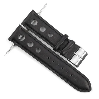 Pravega Usnja, Ročno Letnik manžeta Watch Trak Pasu 18 mm 20 mm 22 mm Moških Watchband Votlih Dihanje Black Watchstrap