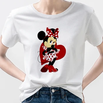 Strip Disney T-shirt Ženska Svoboden Kawaii Minnie Mouse Tiskanih Lepe Vsestranski Kratek Rokav Ustvarjalni Vrh Graphic Tee