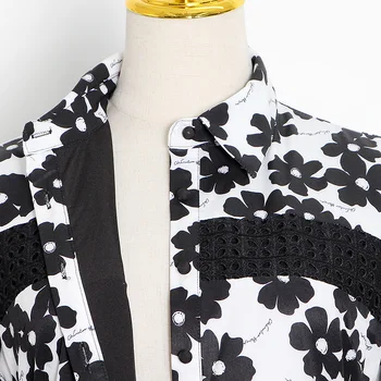 VGH Mozaik Natisnjeni Cvetlični Obleko Za Ženske Turtleneck Dolg Rokav Visoko Pasu Maxi Elegantne Obleke, Ženski 2020 Padec Moda Nova