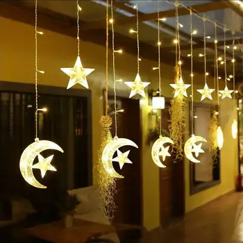 Zaprtih prostorih/na Prostem LED Star Pravljice Luči Luna Star Niz Lučka Zavese Božič Vrt Dekoracijo za Dom Stranka Počitnice Razsvetljavo
