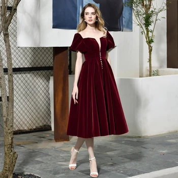 Novo Vinsko Večerno Obleko gala jurken Velur Odklon Vratu Črto Skp Rokavi Gleženj Dolžina Prom Stranka Obleke