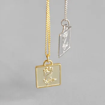 Minimalism pravi 925 sterling srebro kvadratnih rose cvet ogrlice & obeski, elegantna izjavo ogrlica ženska nakit na vratu