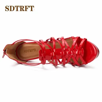 SDTRFT platforme Sandali Poletje 14 cm tankih Visokih Petah Crossdresser Ozkem Pasu Čevlji ženska Peep Toe Sponke črpalke zapatos mujer
