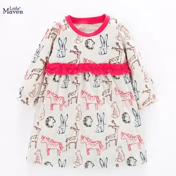 Malo maven otroci dekleta blagovne znamke jeseni otroška obleka dojencek dekliška oblačila, Bombaž živali tiskanja malčka, girl obleke QW030
