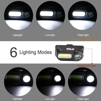 Prenosni COB LED Žaromet USB Glavo Svetilka 18650 Polnilna Baterija Noč zapored Smerniki Svetilka 5W za Ribolov, Kampiranje, Pohodništvo