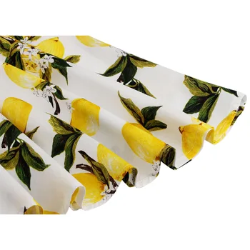 Bele Rumene Limone Cvetlični Obleko Kratek Rokav Bombaž Tunika Vestidos Elegantno 50s Retro Swing Vintage Obleko Ženska Oblačila Jurken