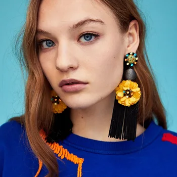 Priljubljena pretirano velikih cvetov tassel uhani z osebnostjo ustvarjalne retro high-end Evropske Ameriški uhani za ženske