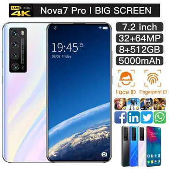 Pametni telefon Huawe Nova7 Pro 7.2 Palčni HD Full Zaslon 512GB 5000mAh Najnovejši Mobilni PhoneAndroid 5G LET 10-Core Mobilnikov Dual SIM