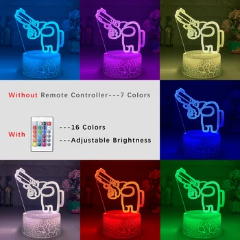 Najnovejši Med nami 3D Igre Lučka 7/16 RGB Barv LED Nočna Lučka Tabela Doma Stranka Vzdušje Počitnice Dekor Festival Božič Darilo