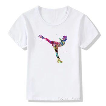 Akvarel drsanje dekle tiskanja telovadnici design otroci t shirt srčkan poletje zgornji del dekliška oblačila bele DIY po meri tshirt otroka, t-majice