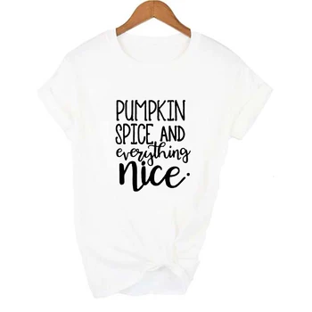 2020 Halloween Ženske T Shirt Bučna Začimb in Vse, kar je Lepo Tiskanje Estetske O-vratu Tees Oranžna Letnik Vrhovi Camisetas Mujer