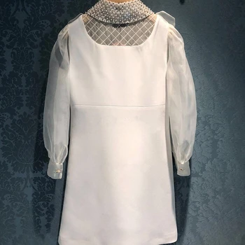 Jeseni vzletno-pristajalne Steze Oblikovalci Obleko 2020 Ženske Jeseni Mode Elegantno Beading Dolg Rokav A-line Mini Obleka Vestidos