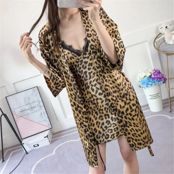 Haljo Leopard čipke seksi ženska je nightgown Proti-vrat, tanek začetni storitev moda obleko očarljivo Sleepwear nove seksi nightware 2020