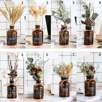 Naravni Hydroponics Rastlin Suho Šopek rož Pšenice z Rjavo Steklene Vaze Set Za DIY Skandinavski stil Poroka Tabela Dekoracijo