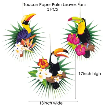 17pcs Toucan Stranka Dekoracijo Kit Palmovih Listov Papirja Navijači Pinwheels Hawaiian Luau Tropskih Dekoracijo Poletje Zlata Folija Baloni