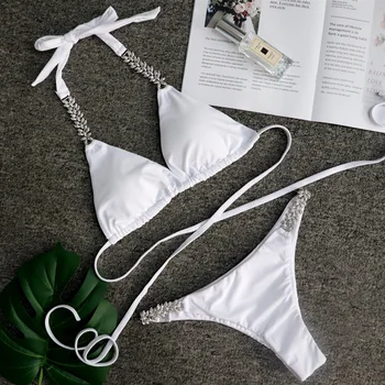 Seksi Kristalno Bikini 2020 Ženske Bele Kopalke ženske križ Kopalke bandeau Dveh kosov bikini komplet Plažo kopalke Biquini